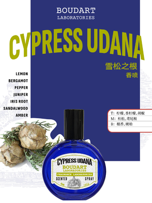 CYPRESS UDANA कंदमूल के आवश्यक तेल के साथ सुगंधित स्प्रे अंतर्राष्ट्रीय क्लीन ब्लू डिजाइन शैली