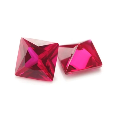 राजकुमारी स्क्वायर कट सिंथेटिक रूबी 5# कॉरंडम ढीला रत्न Moissanite सगाई के लिए छल्ले के लिए