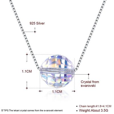 3.5g 17in स्टर्लिंग सिल्वर ज्वैलरी नेकलेस 8mm बॉल ऑरोरा क्रिस्टल डायमंड नेकलेस