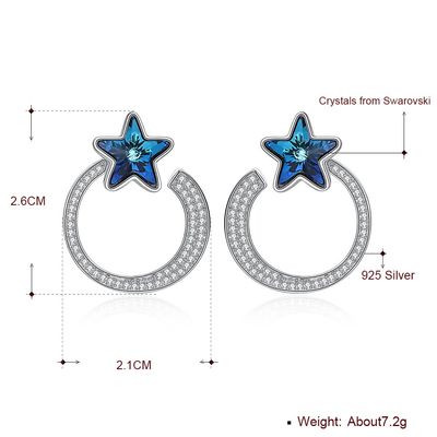 7.2g 2.6x2.1cm स्टार हूप इयररिंग्स गिफ्ट 5A CZ सॉलिड सिल्वर इयररिंग्स